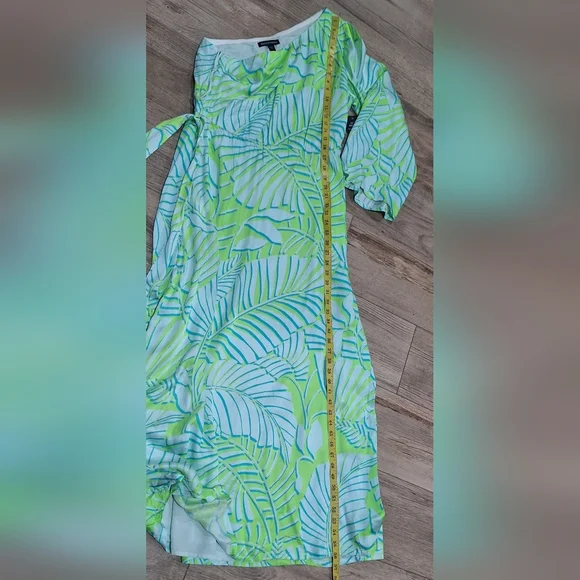 Boston Proper One Shoulder Maxi Dress Green Blue Tropical Print  Sz 12 #1917 - Picture 7 of 10